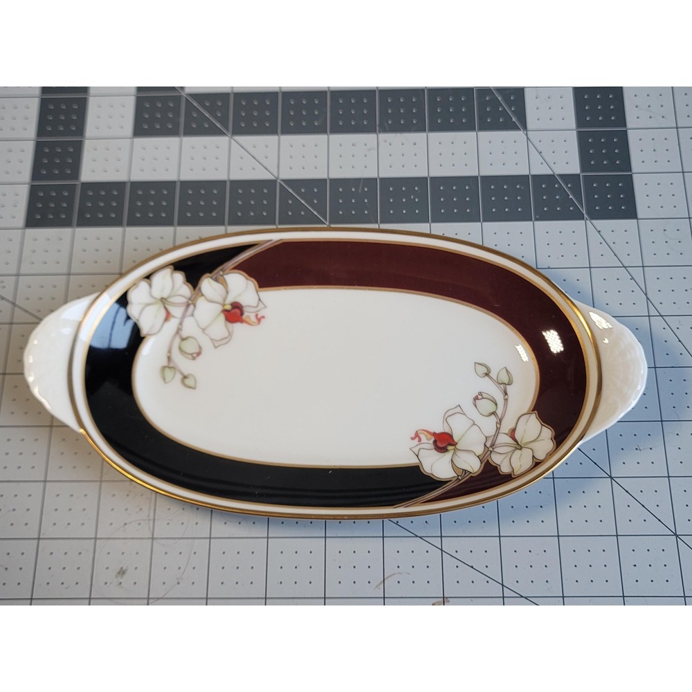 Noritake Ivory China Midnight Orchid Relish Celery Dish Signed 7290